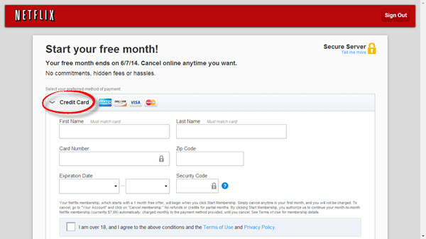 Page de paiement Netflix avec Getflix